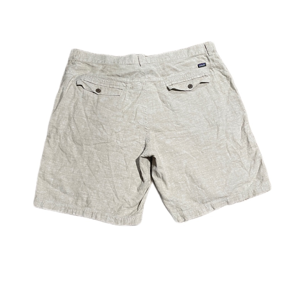 Patagonia men's shorts, cotton and hemp blend, tan.